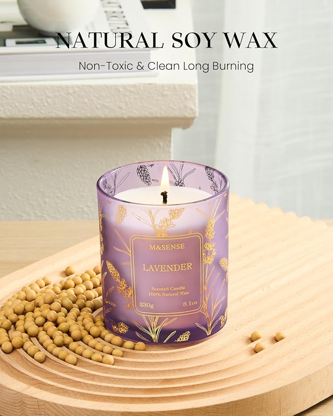 M&SENSE Vegan Soy Lavender Scented Candle, 8.1oz 42H Non-Toxic Long Burning - Image 2