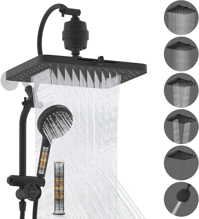 Hibbent 5-spray Dual Filtered Rainfall Shower Head Combo, High Pressure 13'' by Hibbent