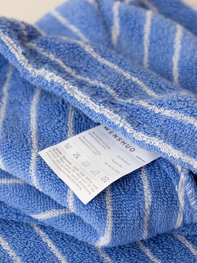 WENSHUO Azure Holiday-Striped Hair Towel Wrap-Drying Tool, 100% Combed Cotton - Image 7