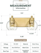 Bathroom Light Fixtures, 2 Light Brushed Gold Vanity Light, Modern Wall Sconces - Image 3