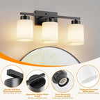 PARTPHONER 3-Light Matte Black Bathroom Light Fixtures, Modern Vanity Light - Image 3