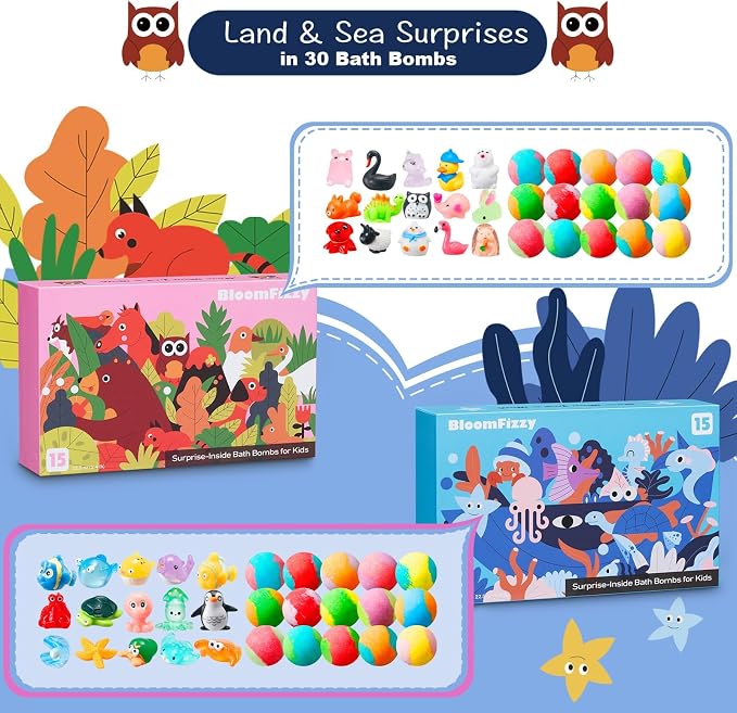 30 Kids Bath Bombs with Surprise Inside – Gift Set with 30 Unique Land & Sea - Image 3