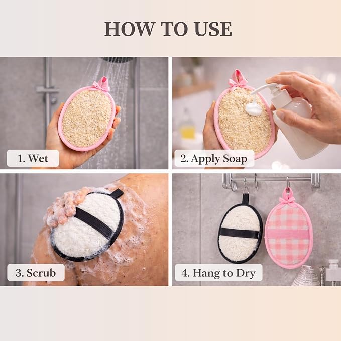 CraftsOfEgypt 4-Pack Natural Egyptian Loofah Exfoliating Body Scrubber Sponges - Image 5