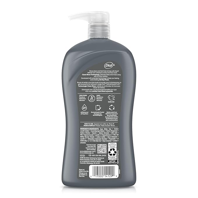 Dial Men 3in1 Body, Hair and Face Wash, Hydro Fresh, 32 fl oz - Image 6