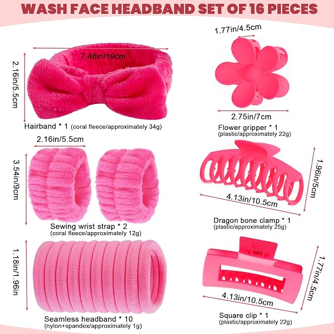 16 Pcs Skincare Headband Set, Face Washing Headband - Image 2