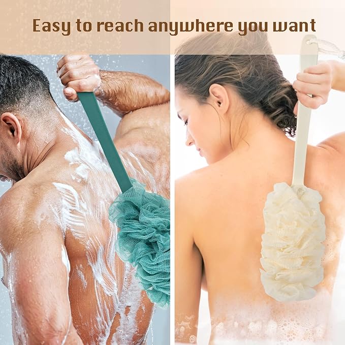 2Pack Back Scrubber for Shower，PIPUHA Loofah Sponge Shower Brush Using Body - Image 2