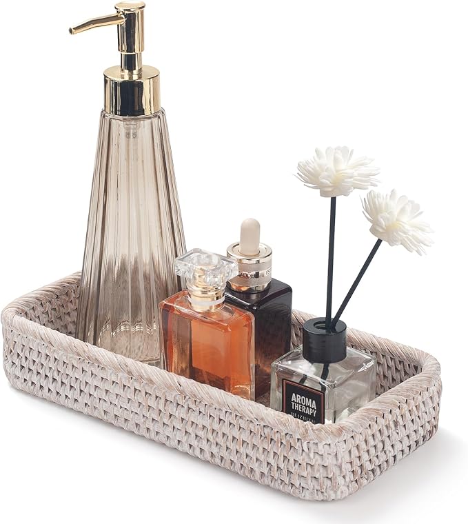 Rattan Bathroom Vanity Trays Toilet Tank Baskets Long Narrow Hand Towel Storage by DECRAFTS