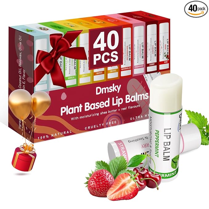40 Pack Lip Balm Bulk, Fruit Lip Balm Variety Pack, Natural Moisturizing Balms by DMSKY