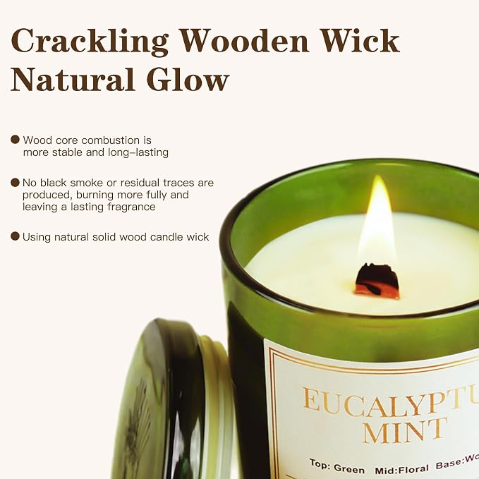 2 Pack Candles for Home Scented, Wood Wick Eucalyptus Mint Scented Candle - Image 6