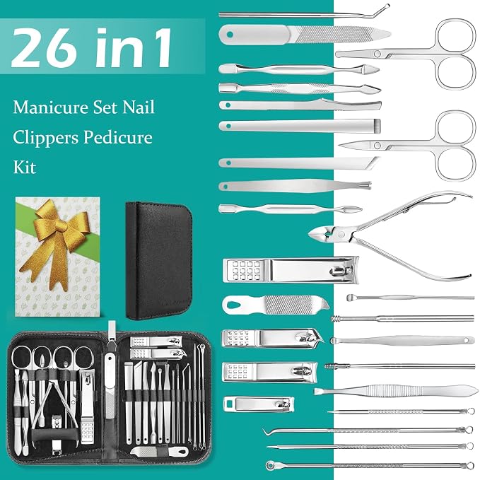 26-Piece Professional Manicure and Pedicure Kit, Nail Clippers Set, Stainless - Image 2