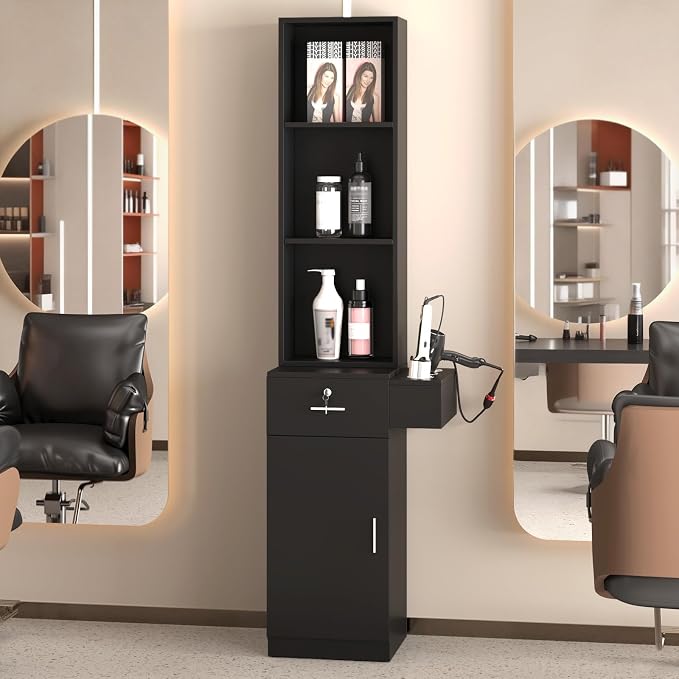 mefeir Salon Station, Barber Hair Stylist Storage Cabinet - Image 2