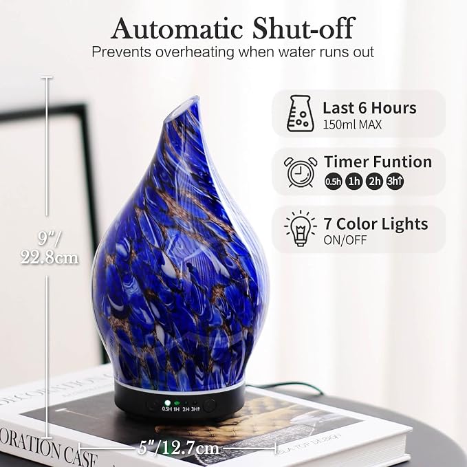 Porseme 150ml Essential Oil Diffuser Glass Color Changing Aroma Air Diffusers - Image 3