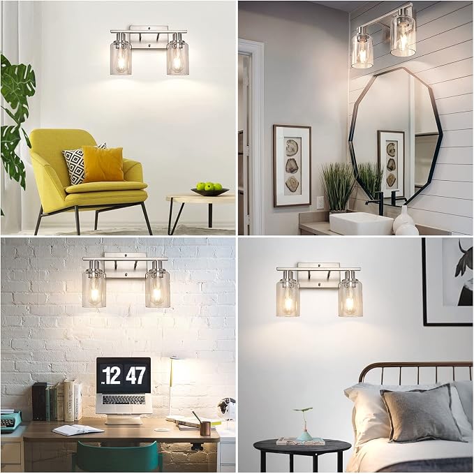 ShineTech 2-Light Bathroom Vanity Light Fixture, Brushed Nickel Bathroom Light - Image 4