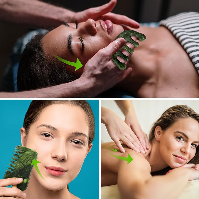 BBTO 2 Pcs Jade Comb for Scalp Massage Gua sha Comb for Head Body spa Hair - Image 4