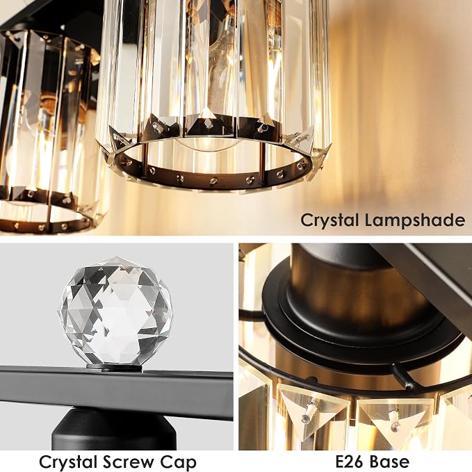 3-Light Black Modern K9 Crystal Vanity Lights - Image 5