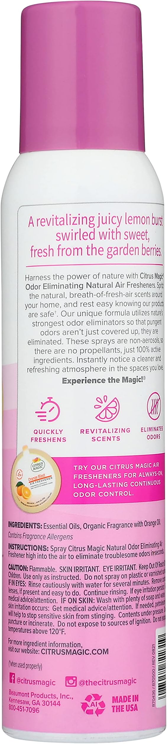 Citrus Magic Natural Odor Eliminating Air Freshener Spray, Lemonberry - Image 3