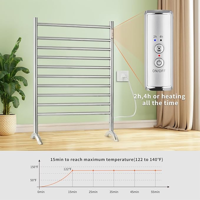 Freestanding Towel Warmer 10 Bars Plug-in Option 3 Working Modes Mirror - Image 4