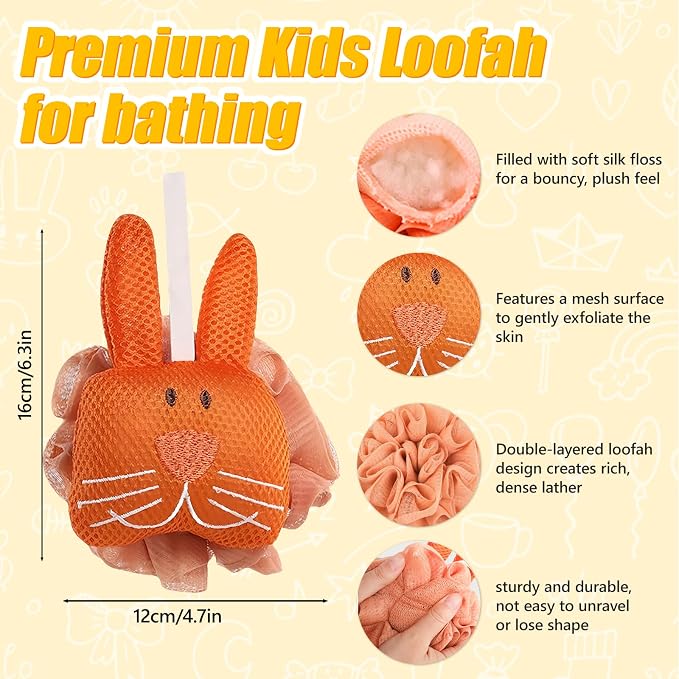Kids Loofah, Cute Cartoon Animal Kids Bath Sponge - Image 3