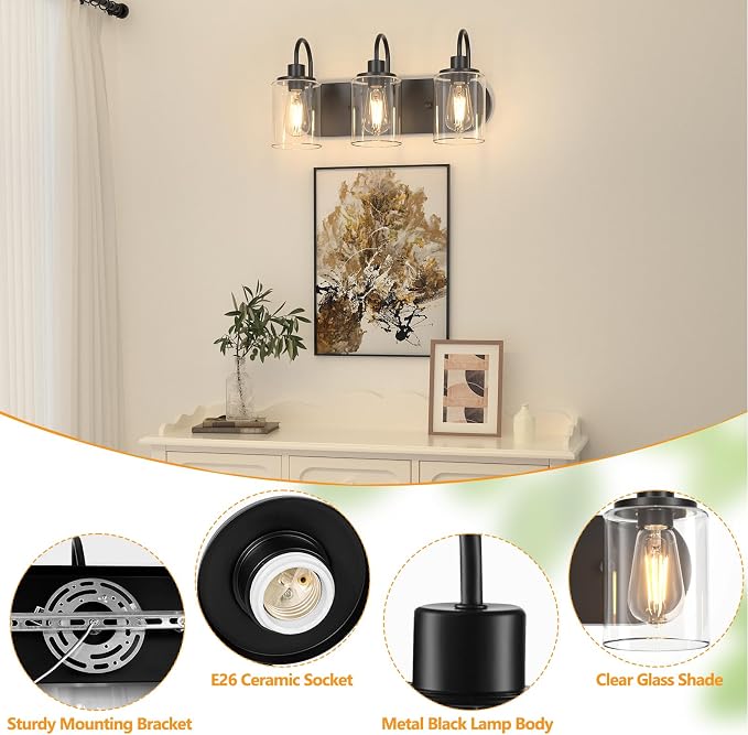 Baocuz 3-Light Bathroom Light Fixtures, Modern Bathroom Wall Lamp - Image 3