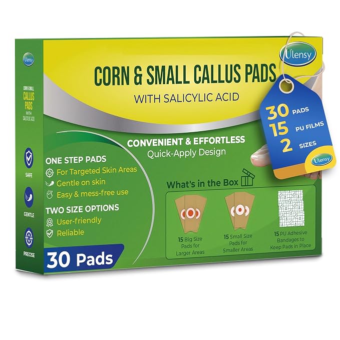 Ulensy Corn Remover Pads for Feet Toes: 30-Pack Salicylic Acid Extra Strength by Ulensy