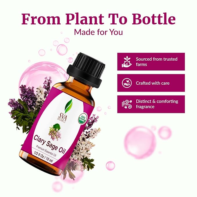 SVA Clary Sage Essential Oil Organic – 1/3 Fl Oz – 100% Natural Organic Clary - Image 4