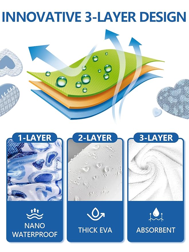 Years calm Terry Lined Shower Cap, Triple Layer Heart Motifs, Waterproof - Image 3