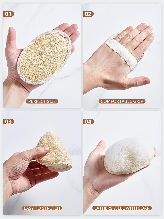 Reemix Natural Loofah Exfoliating Body Scrubber 3-Piece Oval Set - Image 3