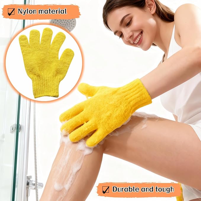 Exfoliating Shower Gloves, 2 Pairs Reinforced Nylon Bath Scrubbing Mitts - Image 3