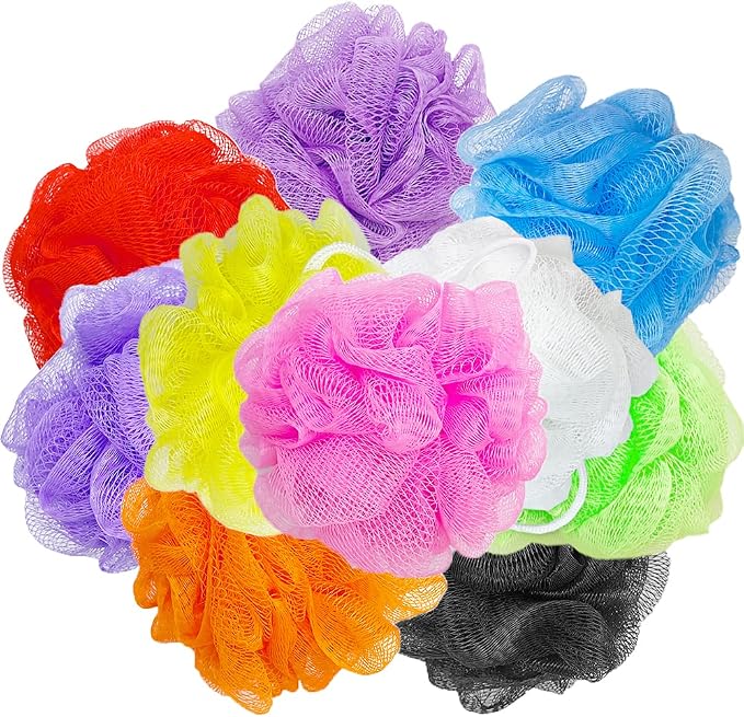 10 Pcs Bath Loofah Shower, Small Mesh Sponge Pouf Colorful Exfoliating Scrubber by Cshangzei