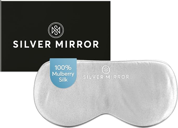 Sleep Mask in Silver, 100% Silk, Pure Mulberry Silk, Light Blocking Eye Mask by SilverMirror