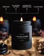 Craft & Kin Premium Vintage Leather Candle | Black Scented Candles - Image 4