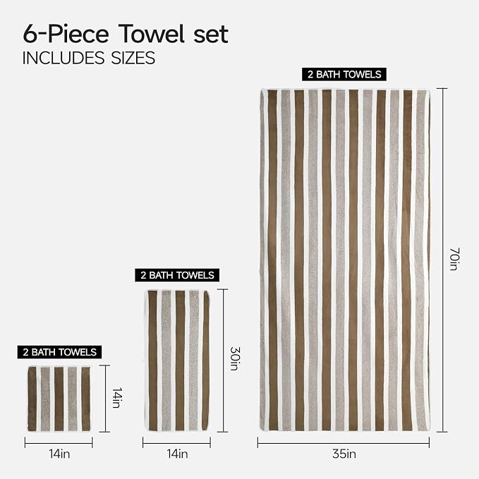 REDKISS Ultra Soft Bath Towel Sets 6-Piece 35"x70" | 100% Microfiber Highly - Image 3
