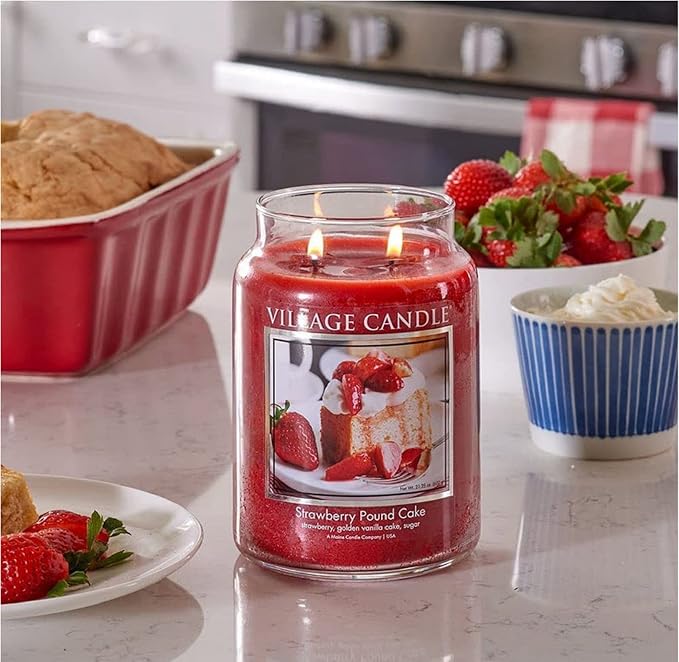 Village Candle Strawberry Pound Cake, Large Glass Apothecary Jar Scented Candle - Image 3