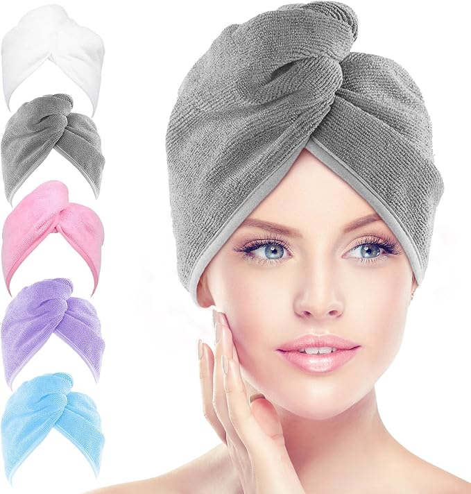 AIDEA Microfiber Hair Towel Wrap, 5 Pack Turbans, Super Absorbent Quick Dry by AIDEAHOME