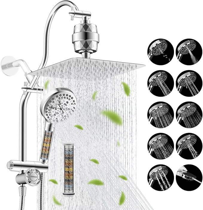 Hibbent Dual Filter All Metal 10"Rainfall Showerhead Combo, High Pressure by Hibbent