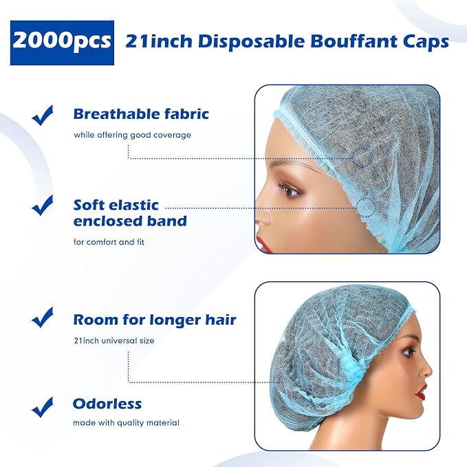 Yahenda 2000 Pcs Disposable Hair Nets Bulk 21 Inch Non Woven Bouffant Caps - Image 3