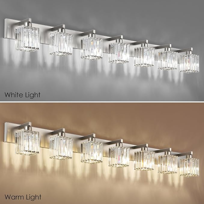 Aipsun Brushed Nickel Bathroom Light Fixtures Crystal Vanity Lighting Fixture - Image 6
