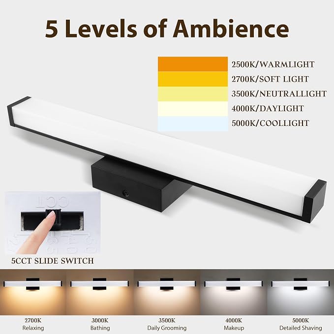 Bathroom Light Fixtures Over Mirror 22IN, 19W 5CCT Dimmable Modern Vanity Lights - Image 2