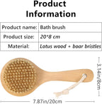 Dry Bath Body Brush with Short Handle, Natural Bristles Back Scrubber, - Image 2