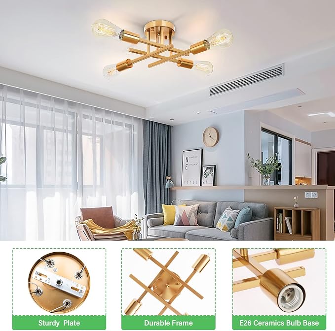 SunRider Industrial 4-Light Semi Flush Mount Ceiling Light Fixture, Modern - Image 9