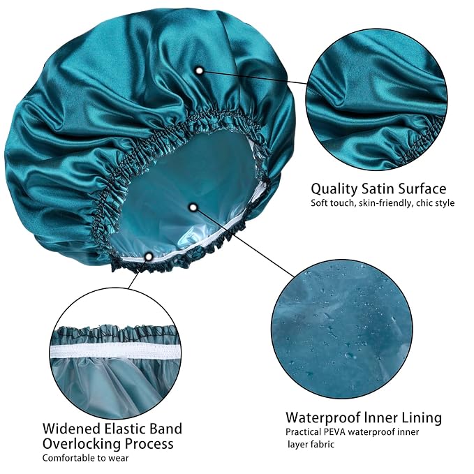 Shower Caps for Women, Double Waterproof Layers Shower Cap, Bathing Shower Caps - Image 3