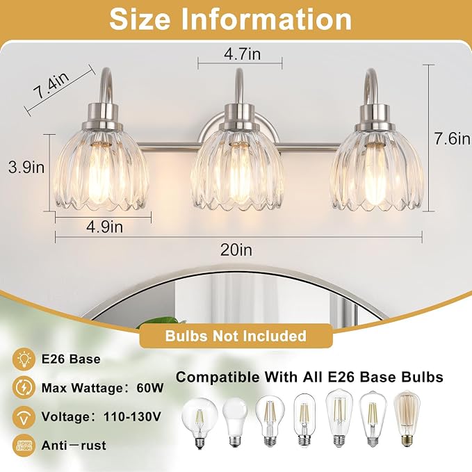 Bathroom Light Fixtures, Brushed Nickel Vanity Lights - Image 9