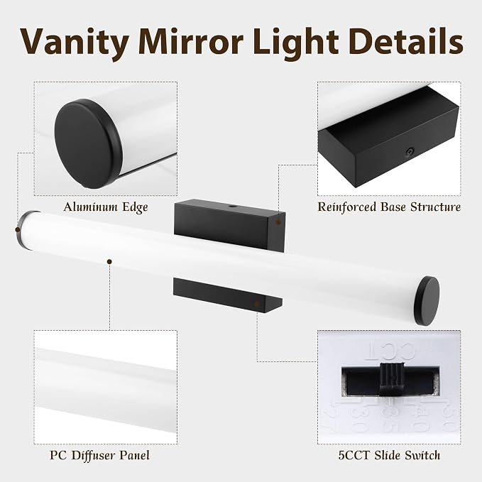 Bathroom Light Fixtures Over Mirror 22IN, 19W 5CCT Dimmable Modern Vanity Lights - Image 4
