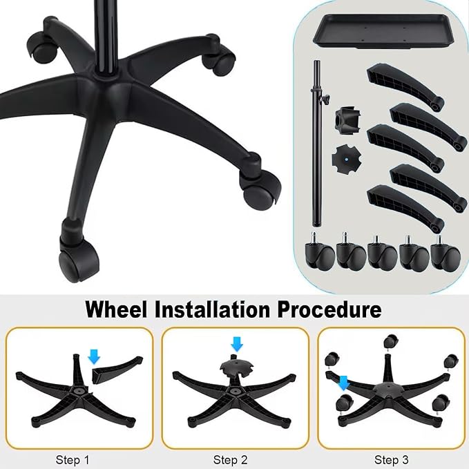 Salon Rolling Tray, Height Adjustable Tattoo Tray Rolling Cart, Storage Utility - Image 4