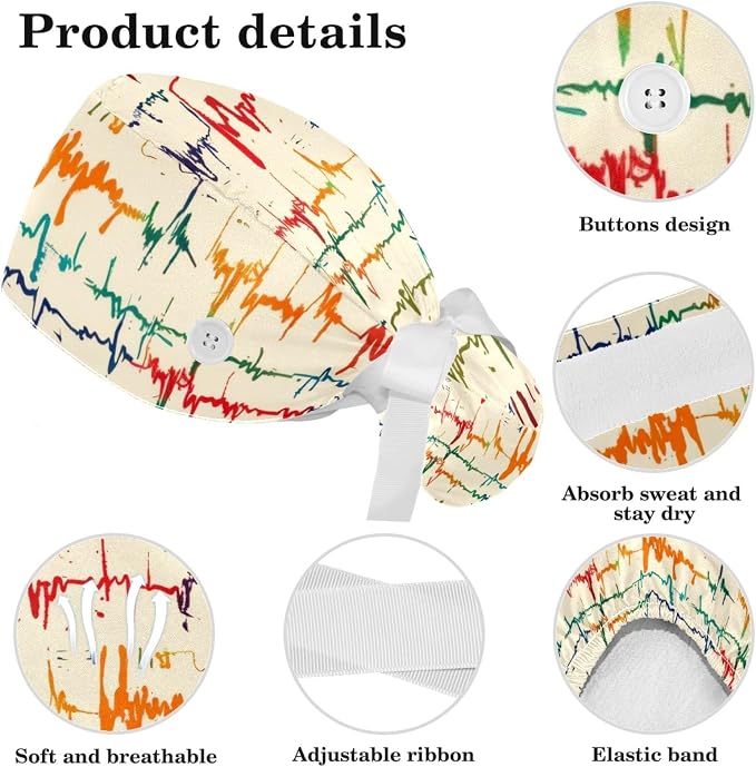 Women Working Cap with Buttons Bouffant Hat Autumn Leaves Nurse Scrub Caps Long - Image 4