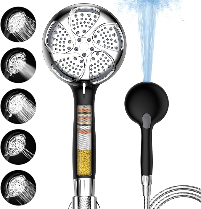Filtered Shower Head with Handheld, High Pressure 7 Mode, Anti-clog Nozzles by Fitespot