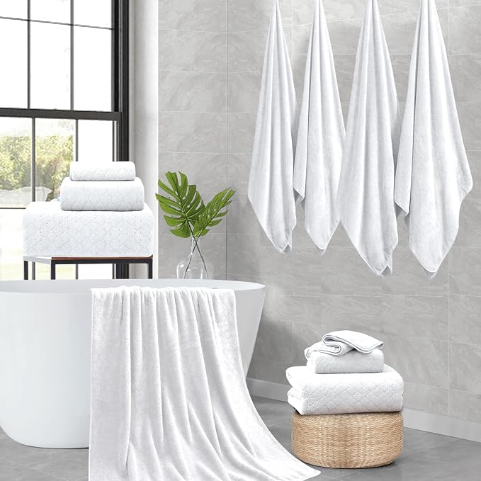 8-Piece White Bath Towels Set, 2 Oversized Large Bath Towels Sheet, 2 Hand - Image 6