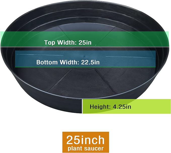 25 Inch Extra Large Plant Saucers, Extra-Deep 4.25 in Black Drip Trays - Image 2