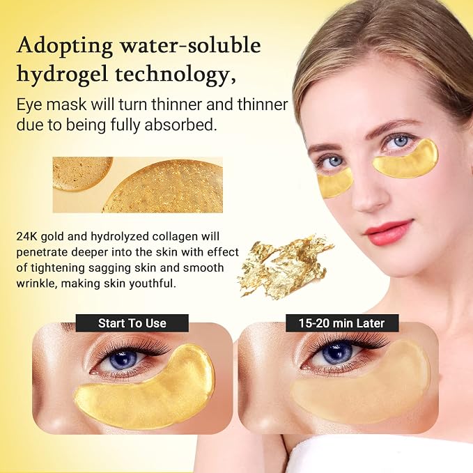 PEAUAMIE Under Eye Patchs 24k Gold Eye Mask and Hyaluronic Acid and Rose - Image 4