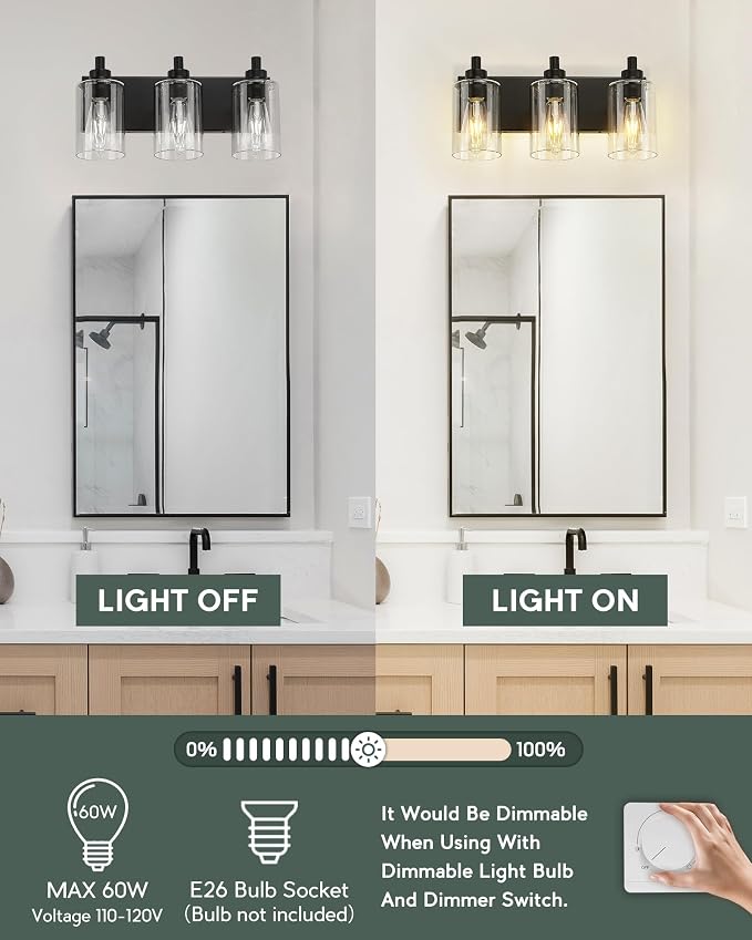 3-Light Bathroom Light Fixtures, Modern Vanity Lighting Fixtures Over Mirror - Image 5